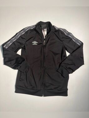 Kids 8 10 Umbro Black Track Jacket Gray trim fall sporty zip up gym school